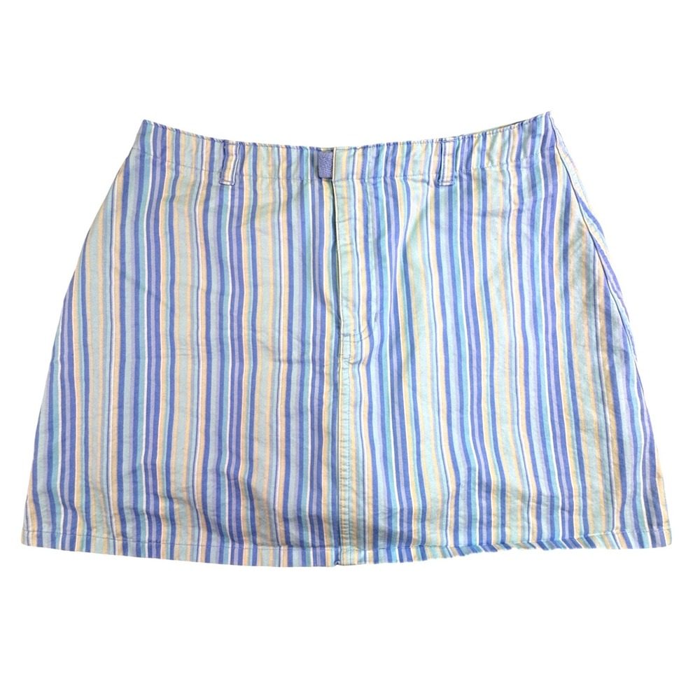 Covington Skirt Women's Size 16 Blue Yellow Stripe Denim Mini‎ Pastel 90s Y2K